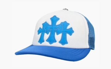  Chrome Hearts Cemetery Leather Patch Trucker Cap Blue 