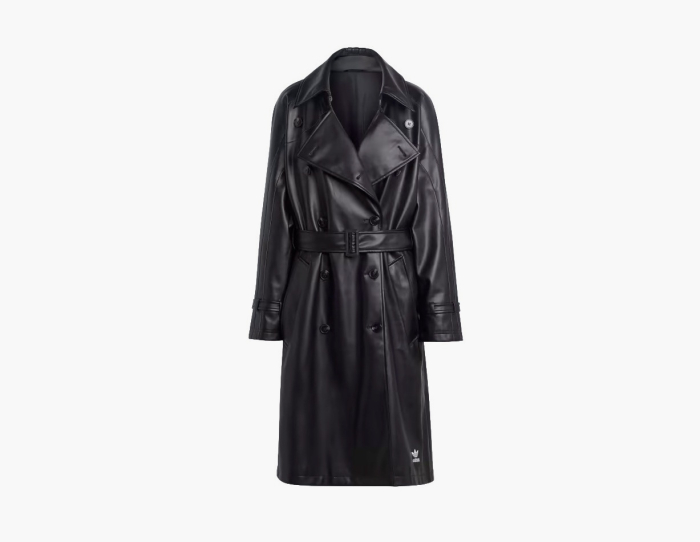 Adidas Originals Adicolor Trefoil Faux Leather Trench Coat Black  Adidas Originals Adicolor Trefoil Faux Leather Trench Coat Black