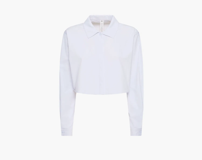 Alo Yoga Cropped Take Me Out Button Up White  Alo Yoga Cropped Take Me Out Button Up White