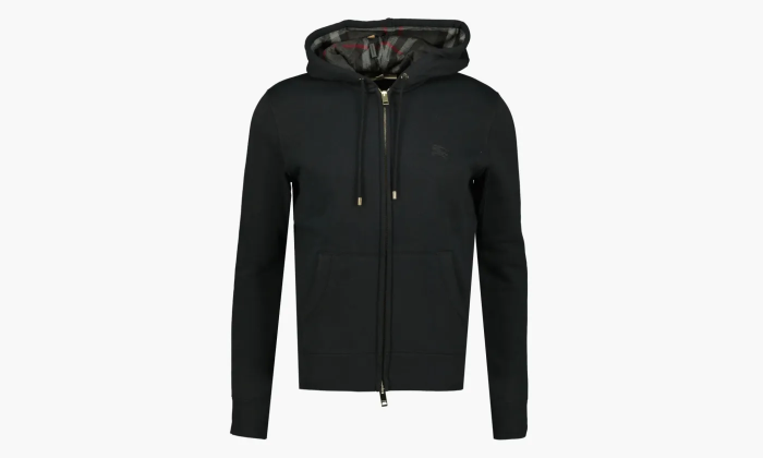Burberry Clarendon Check Hood Zip Up Hoodie Black 