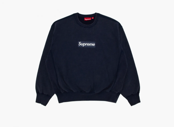 Supreme Washed Box Logo Crewneck Navy 