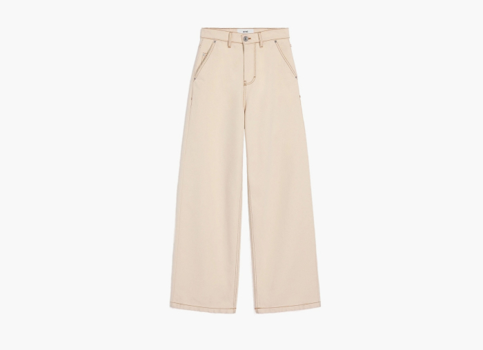 Ami Paris Beige Cotton Wide Fit Jeans White Cream  Ami Paris Beige Cotton Wide Fit Jeans White Cream