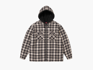 Supreme Lined Zip Up Hooded Flannel Shirt Light Tan 