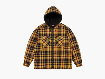 Supreme Lined Zip Up Hooded Flannel Shirt Yellow 