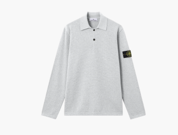 Stone Island Micro Stitch Soft Organic Cotton Long-Sleeve Polo Pearl Grey Melange 