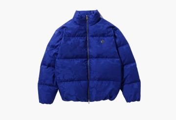 A Bathing Ape Tonal Solid Camo Puffer Down Jacket Blue 