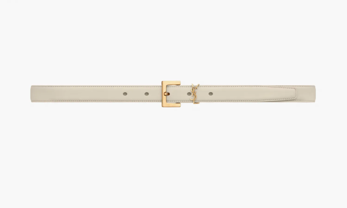Saint Laurent Cassandre Thin Leather Belt With Square Buckle Blanc Vintage 