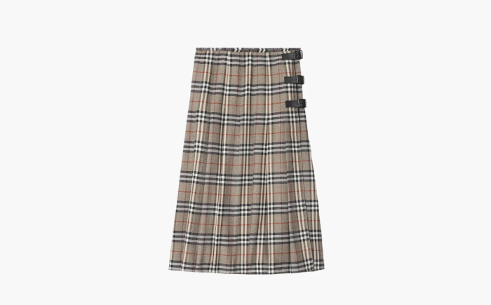 Burberry Check Wool Midi Kilt Khaki 