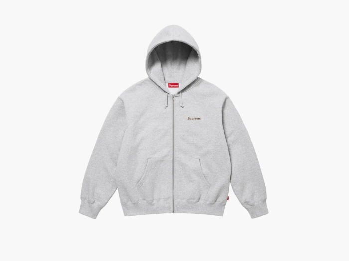 Supreme Crest Zip Up Hooded Sweatshirt Heather Grey 