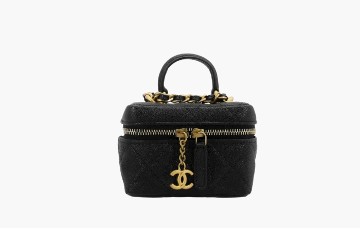 Chanel Small Vanity With Chain Leather Crossbody Bag Black 