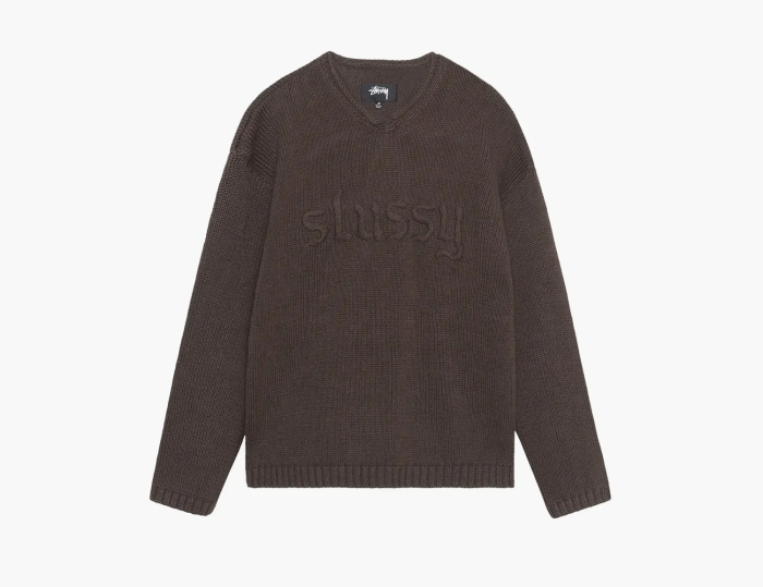Stussy Embroidered V Neck Logo Sweater Brown 