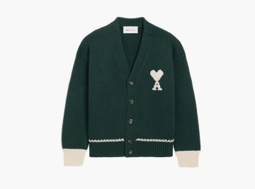 Ami Paris Ami De Coeur Wool-Cotton Cardigan Evergreen/ Moonlight 