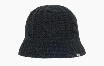 Stussy Flag Label Acrylic Polyester Knit Bucket Hat Black 