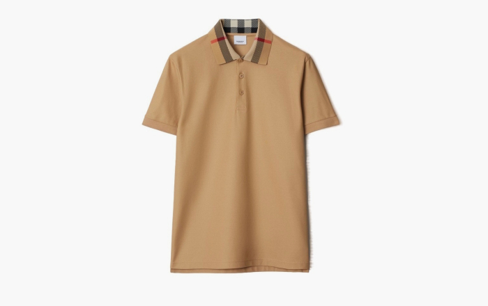 Burberry Check Collar Cotton Polo Shirt  "Beige" 