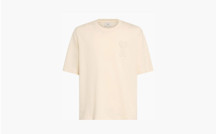 Ami Paris Beige Cotton Ami de Coeur Patch T-Shirt "White-Cream" 