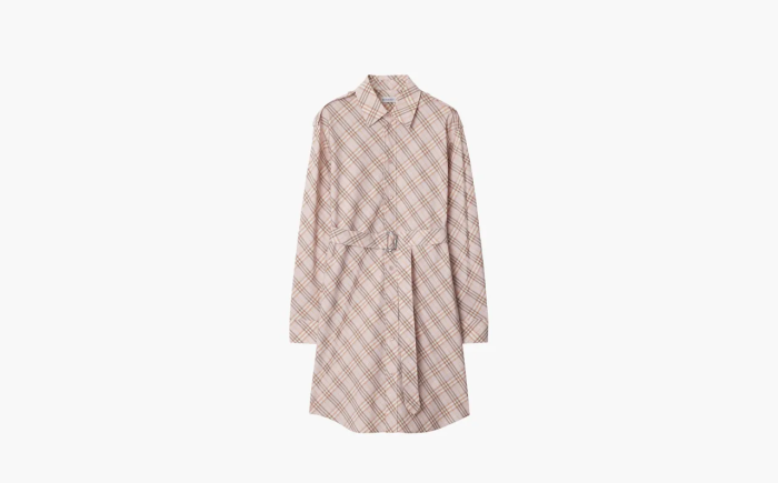 Burberry Check Belted Long-Sleeve Mini Shirtdress Pink 