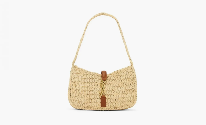 Saint Laurent Le 5 A 7 Mini Hobo Bag in Raffia Natural/Brick 