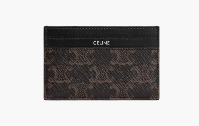 Celine Medium Card Holder Triomphe Canvas and Calfskin Brown  Celine Medium Card Holder Triomphe Canvas and Calfskin Brown