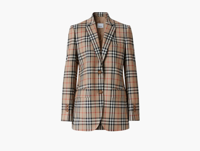 Burberry Vintage Check Wool Tailored Blazer Brown  Burberry Vintage Check Wool Tailored Blazer Brown