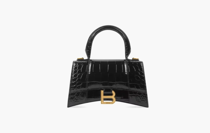Balenciaga Hourglass Crocodile Embossed Xs Handbag Black 
