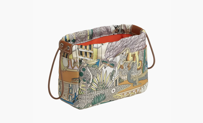 Hermes Silk With Barenia Calfskin Clutch "Multicolor" 
