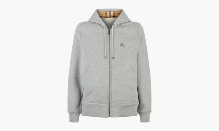 Burberry Clarendon Check Embroidery Logo Zip Hoodie Grey 