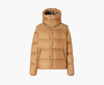 Burberry Detachable Sleeve Check Hooded Puffer Jacket Warm Honey 