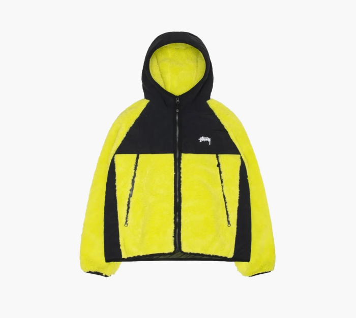 Stussy Sherpa Paneled Hooded Jacket Lime  Stussy Sherpa Paneled Hooded Jacket Lime