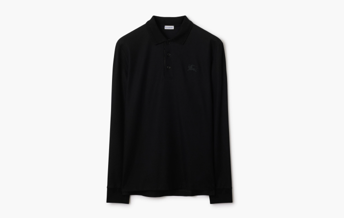 Burberry Long-sleeve Cotton Polo Shirt  "Black" 