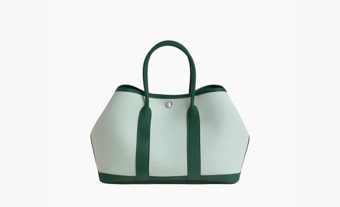 Hermes Garden Party Canvas With Negonda Calfskin Garden Handbag "Green" 