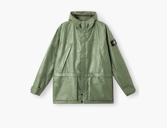 Stone Island Light Leather Organza Hooded Jacket with Waterproof Details Sage Green  Stone Island Light Leather Organza Hooded Jacket with Waterproof Details Sage Green