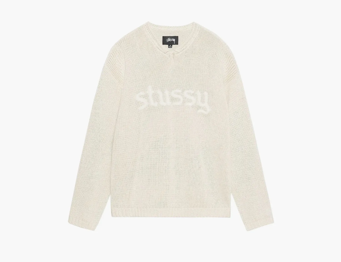 Stussy Embroidered V Neck Logo Sweater Natural 