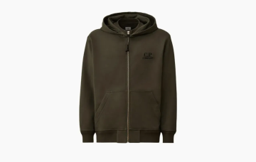 C.P. Company Diagonal Raised Fleece Hooded Full Zip Sweatshirt Shadow Grey 