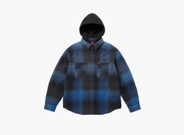 Supreme Quilted Lined Hooded Flannel Shirt Blue Plaid 