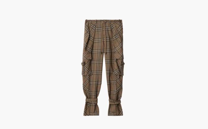 Burberry Check Silk Blend Cargo Trousers Brown 