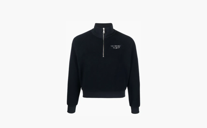 Sporty & Rich QUARTER ZIP SHERPA FLEECE SWEATSHIRT Navy Blue 