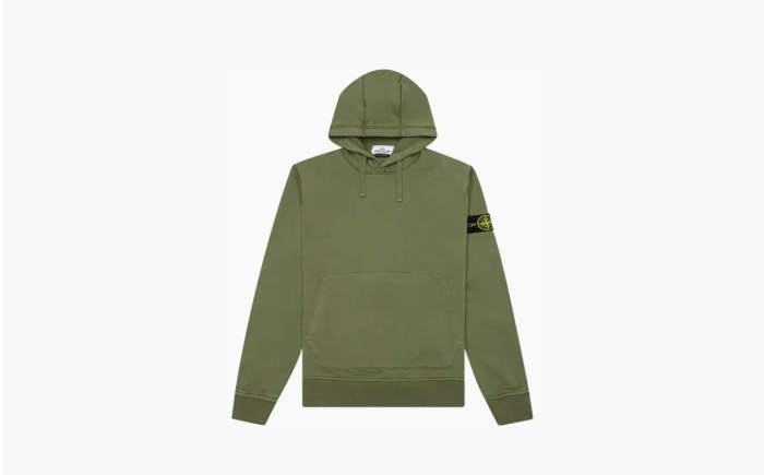 Stone Island Logo Patch Pull Over Hoodie Olive Green 