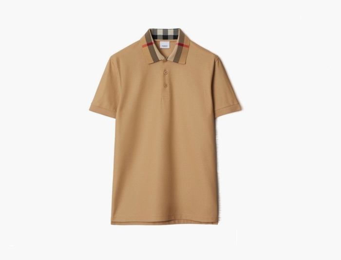 Burberry Check Collar Cotton Polo Shirt  "Beige" 