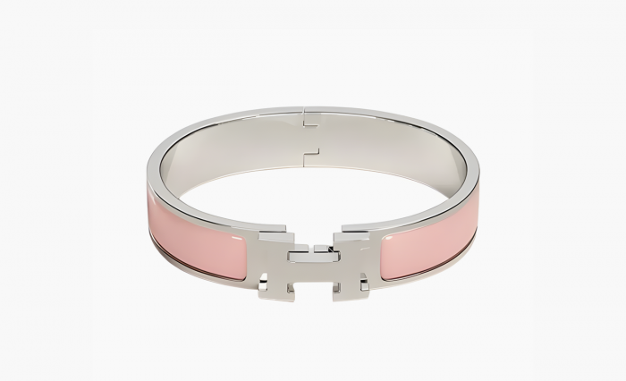 HERMES Clic Clac Bracelet Bangle Silver Pink No Box "Pink" 