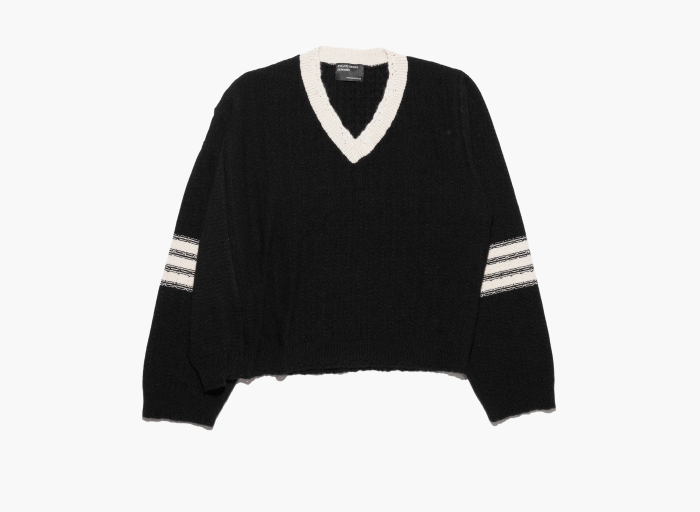 Enfants Riches Déprimés Asymmetrical Varsity V-Neck Sweater Black/Ivory  Enfants Riches Déprimés Asymmetrical Varsity V-Neck Sweater Black/Ivory