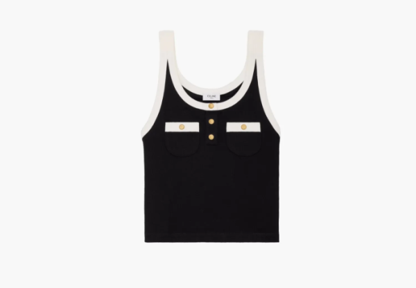Celine Cropped Tank Top In Cotton Jersey Black/Ecru  Celine Cropped Tank Top In Cotton Jersey Black/Ecru