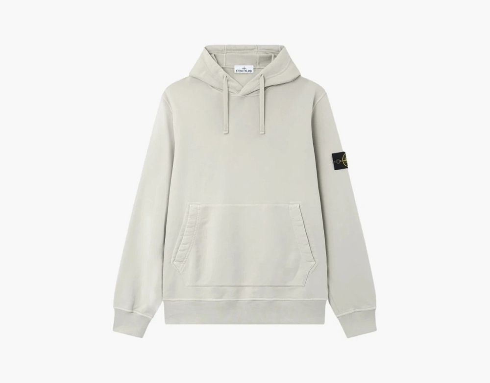 Stone Island Organic Cotton Fleece Hoodie Pearl Grey