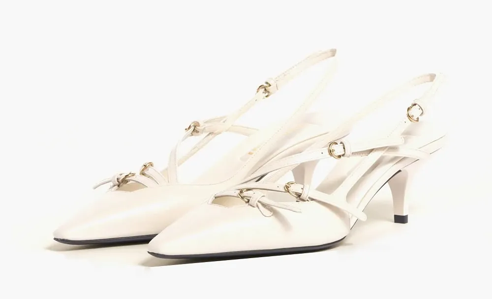 Miu Miu Patent Leather Slingbacks With Buckles Ivory