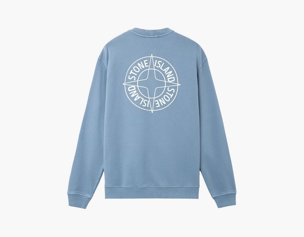 Stone Island Cotton Fleece Outline Compass Sweatshirt Avio Blue