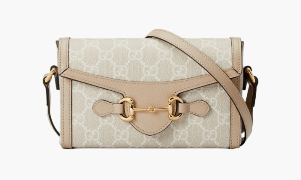 Gucci Horsebit 1955 Mini Bag Beige And White Gg Supreme Canvas 