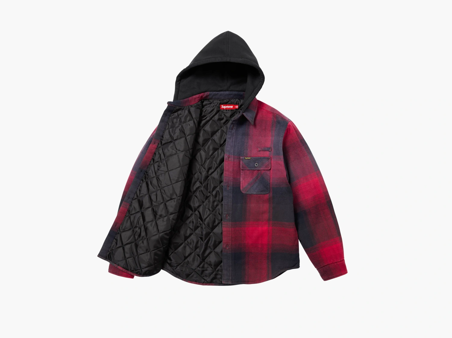 Supreme Quilted Lined Hooded Flannel Shirt Red Plaid 