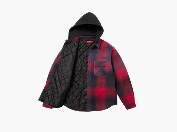 Supreme Quilted Lined Hooded Flannel Shirt Red Plaid  Supreme Quilted Lined Hooded Flannel Shirt Red Plaid