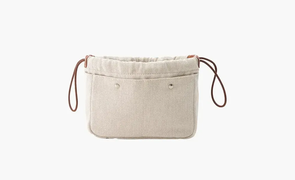 HERMES Garden Party Canvas With Calfskin Insert Clutch Beige
