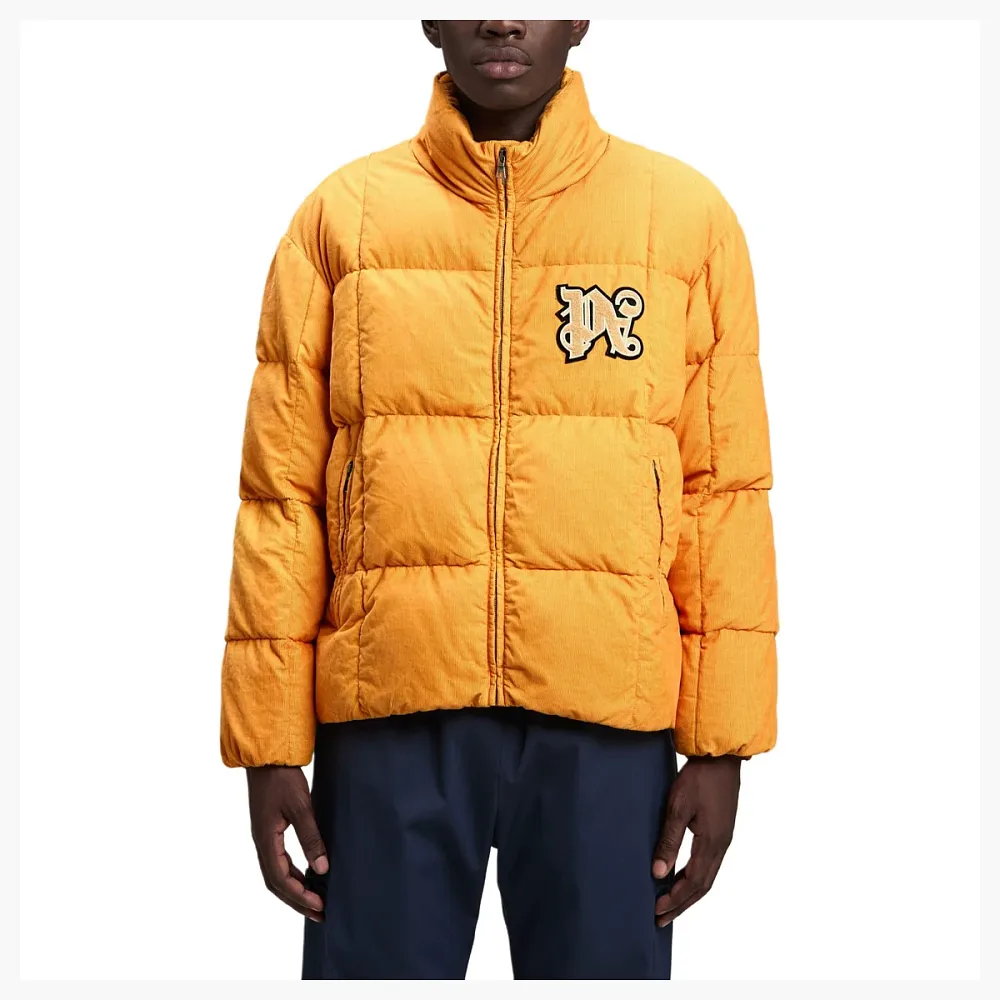 Palm Angels Logo Patch Corduroy Down Jacket Yellow
