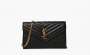 Saint Laurent Monogram Chain Wallet "Matelasse Grain de Poudre Gold-tone Black" 